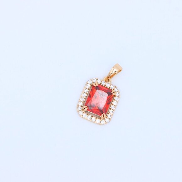 "Red Emerald-Cut Stone Pendant with Crystals in Rose Gold, XPPT1572 - Picture 12 of 13
